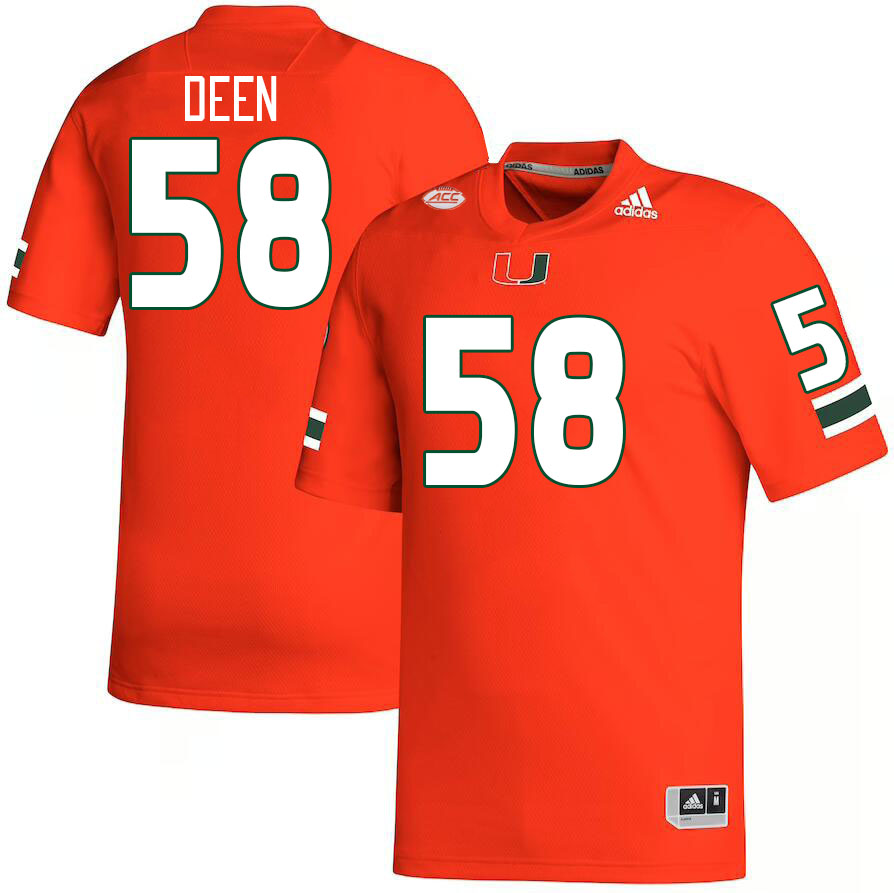 Men #58 Branson Deen Miami Hurricanes College Football Jerseys Stitched Sale-Orange